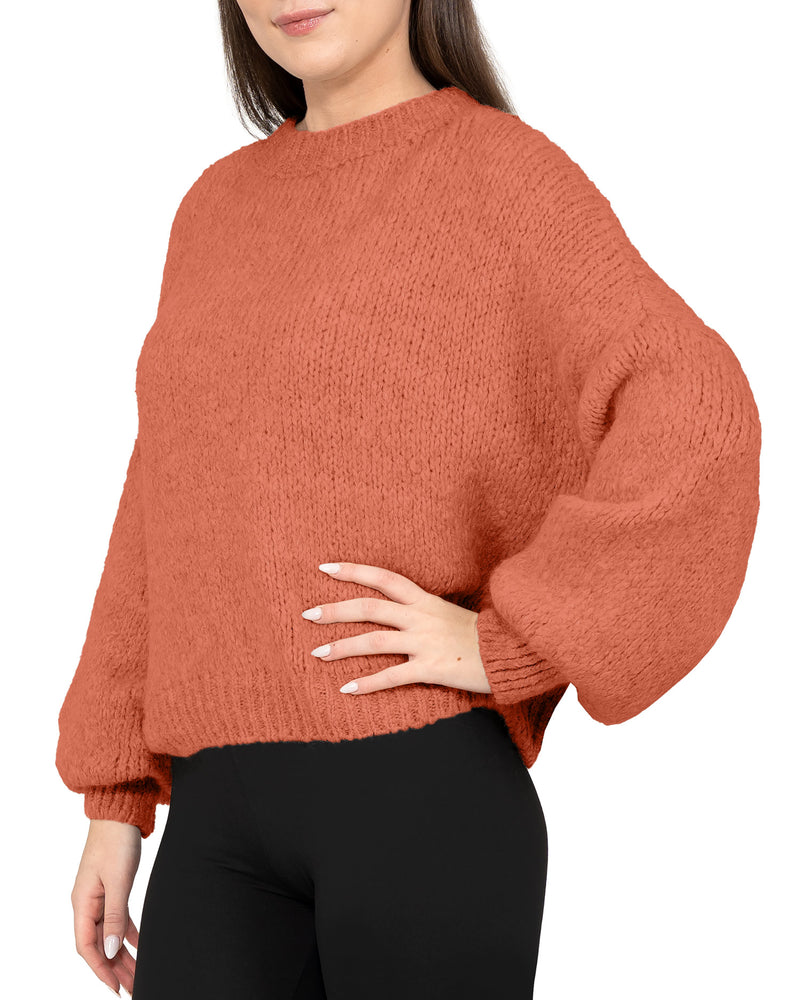 Damen Relaxed Fit Strickpullover 25RSW089 - Orange