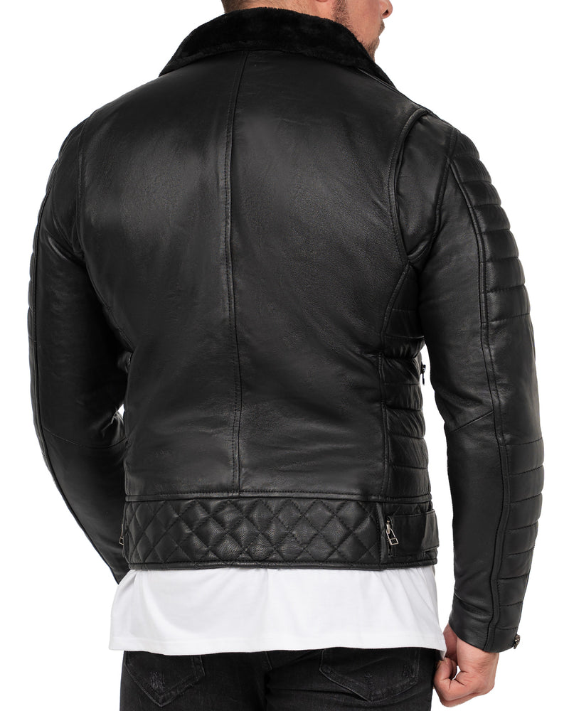 Herren Slim Fit Echtlederjacke Black Zipper RS008LUX - Black
