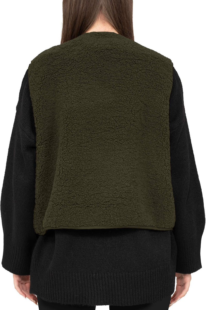 Damen Relaxed Fit Teddy Weste 25RSW098 - Khaki