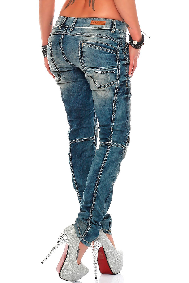 Damen Slim Fit Jeans Stonewashed WD175 - Blue