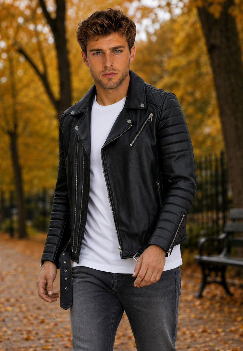 Herren Slim Fit Echtleder Jacke RS001LUX - Black