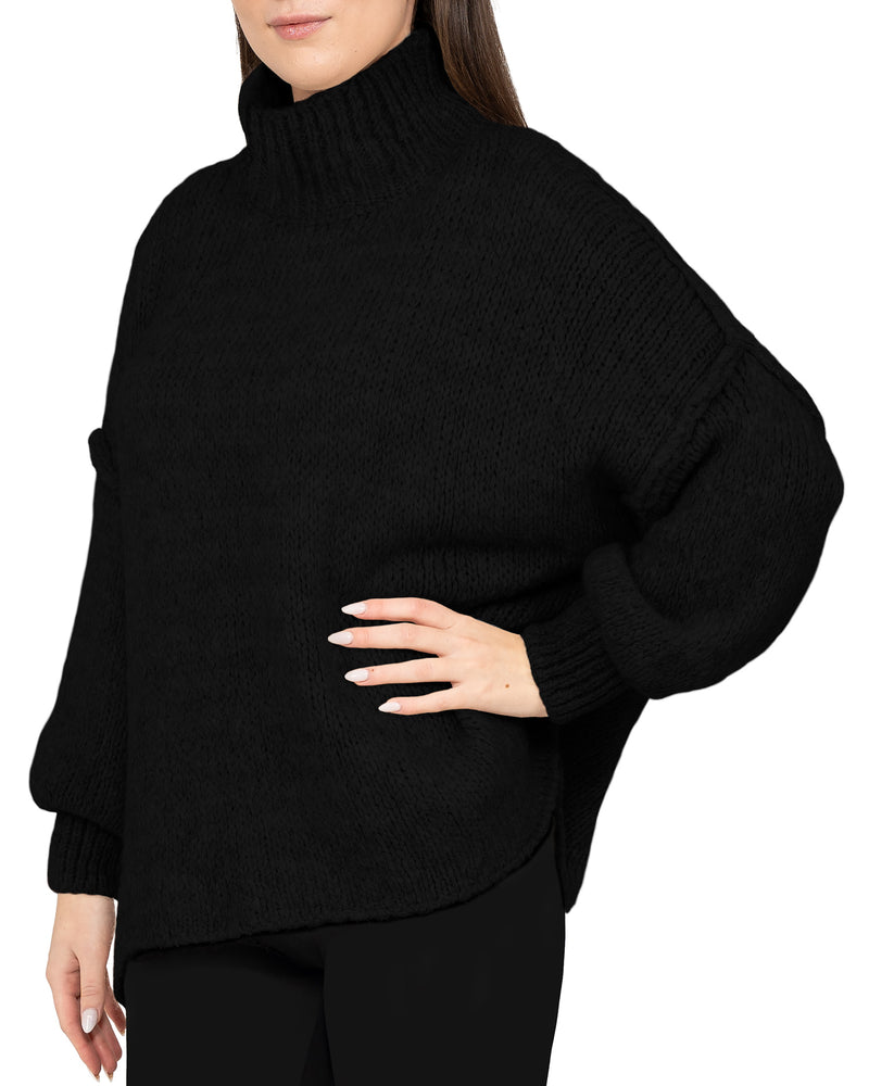 Damen Relaxed Fit Strickpullover 25RSW092 - Black