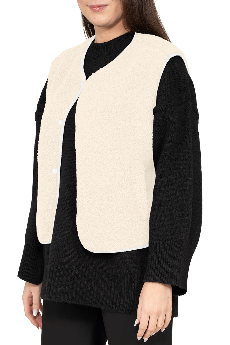Damen Relaxed Fit Teddy Weste 25RSW098 - White