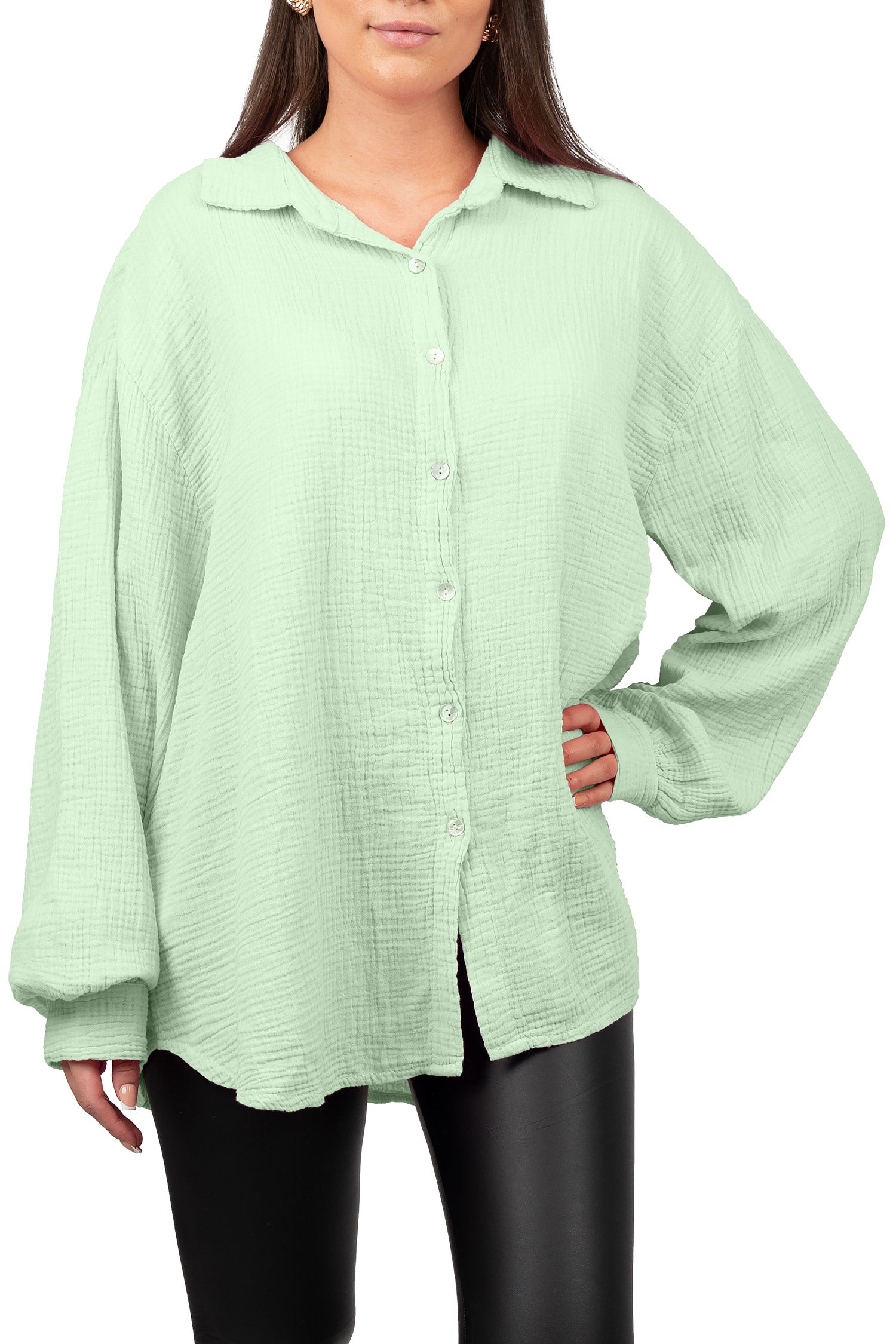 Damen Relaxed Fit Bluse Musselin 25RSW080 - Mint