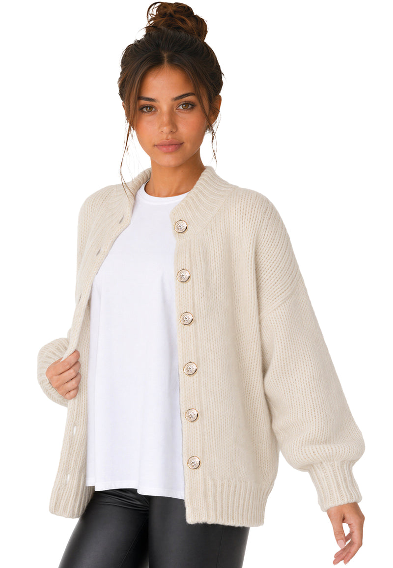 Damen Relaxed Fit Strickjacke 25RSW094 - Beige