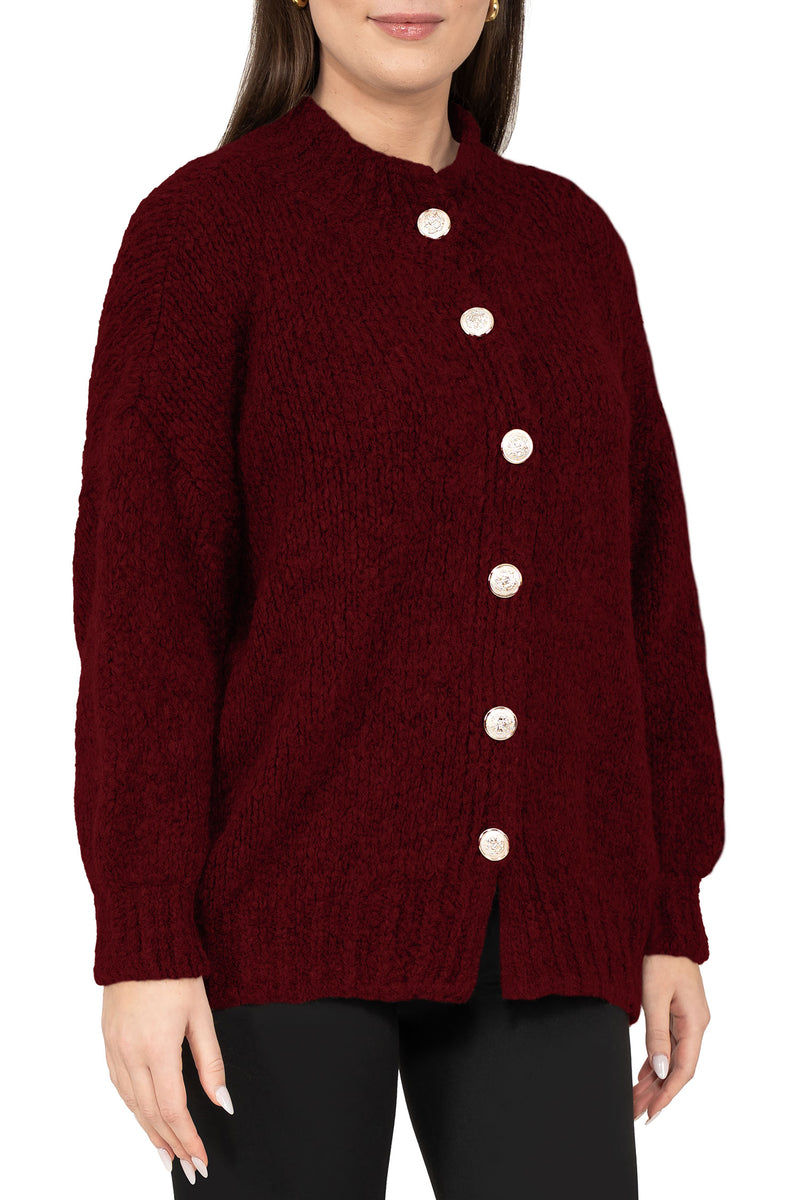 Damen Relaxed Fit Strickjacke 25RSW094 - Bordeaux