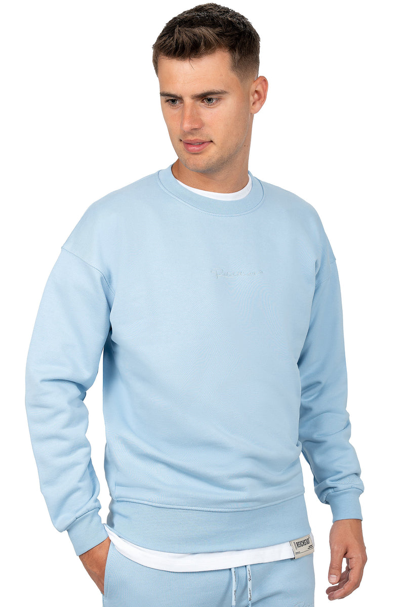 Herren Regular Fit Pullover Logo-Stitching 23RS037 - Baby Blue