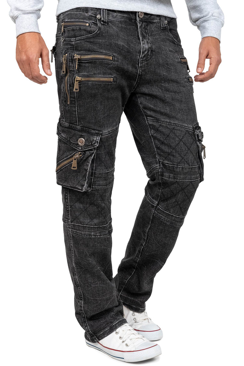 Herren Regular Fit Jeans Stonewashed KM060-1 - Black