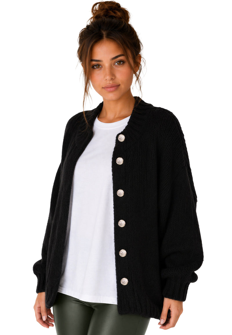 Damen Relaxed Fit Strickjacke 25RSW094 - Black