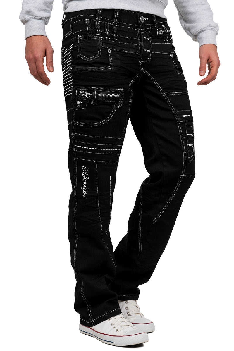 Herren Regular Fit Jeans Mid Waist KM020-1 - Black