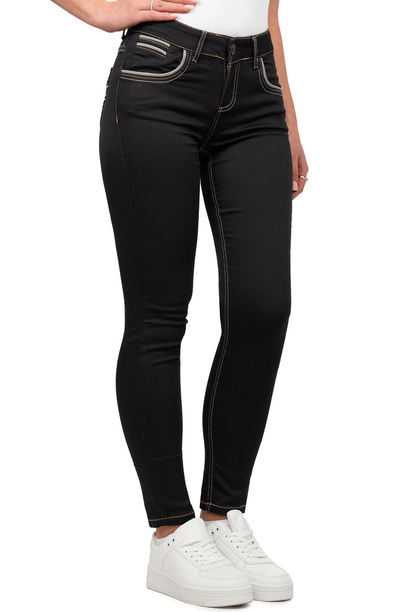 Damen Slim Fit Jeans Stonewashed WD256 - Black