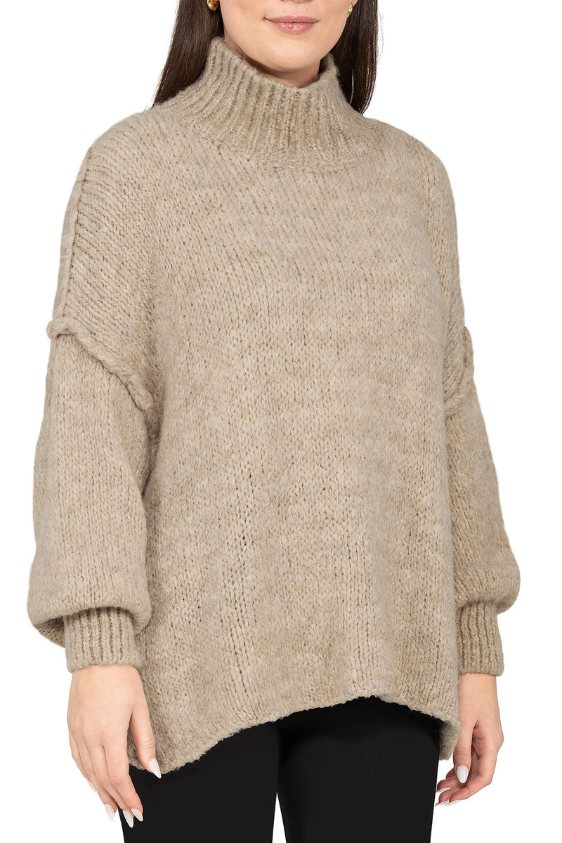Damen Relaxed Fit Strickpullover 25RSW092 - Dark Beige