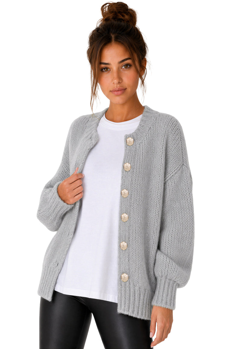 Damen Relaxed Fit Strickjacke 25RSW094 - Grey