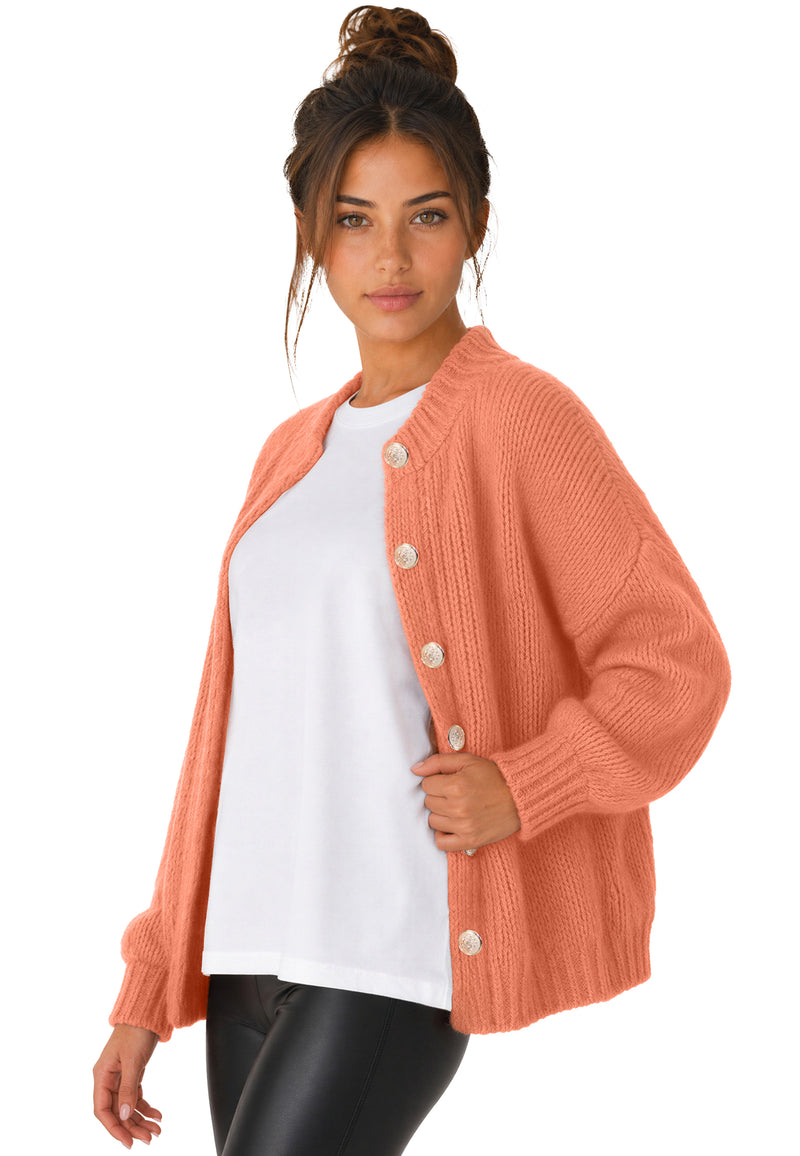 Damen Relaxed Fit Strickjacke 25RSW094 - Orange