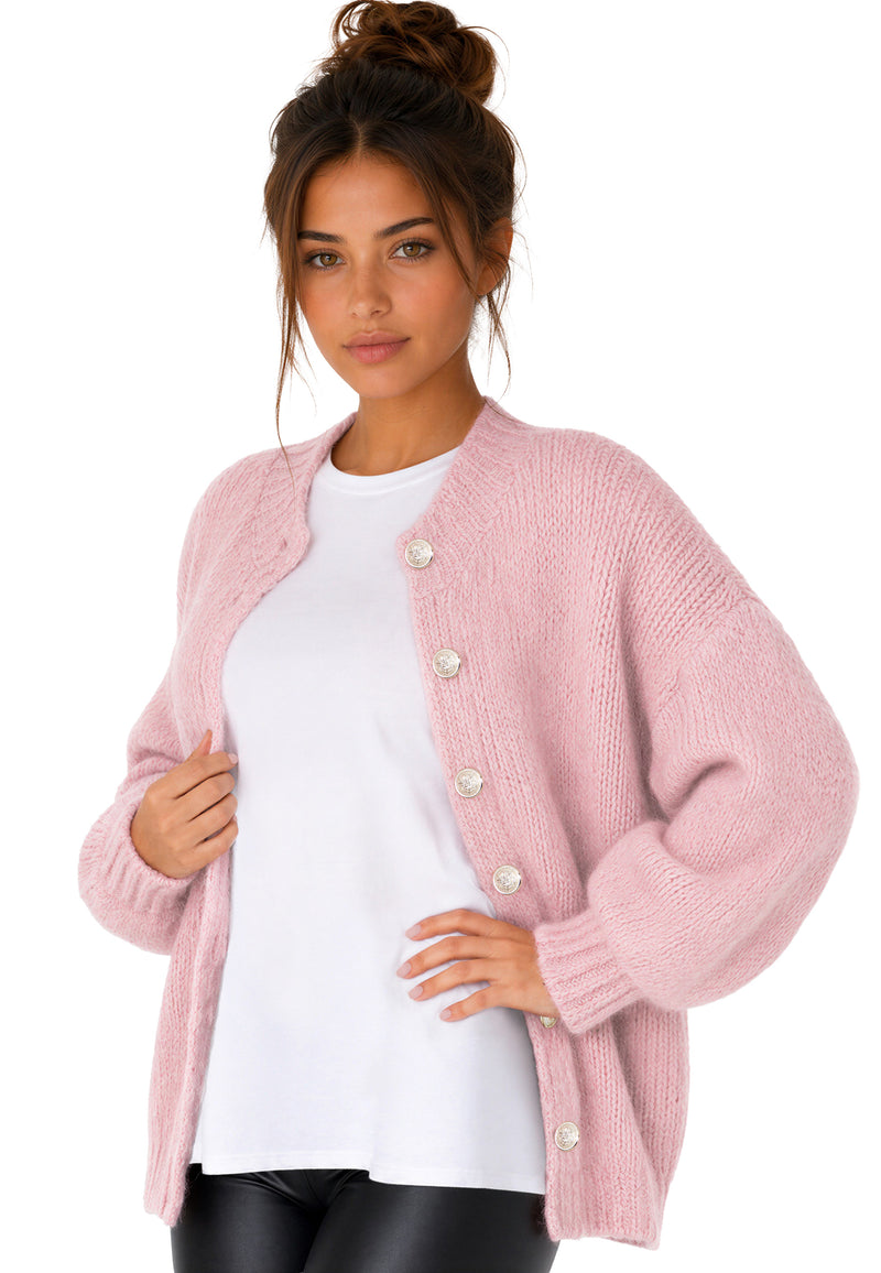 Damen Relaxed Fit Strickjacke 25RSW094 - Rosa