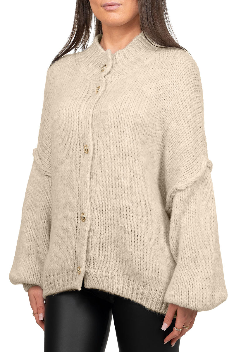Damen Relaxed Fit Strickjacke Oversized-Look 25RSW068 - Beige