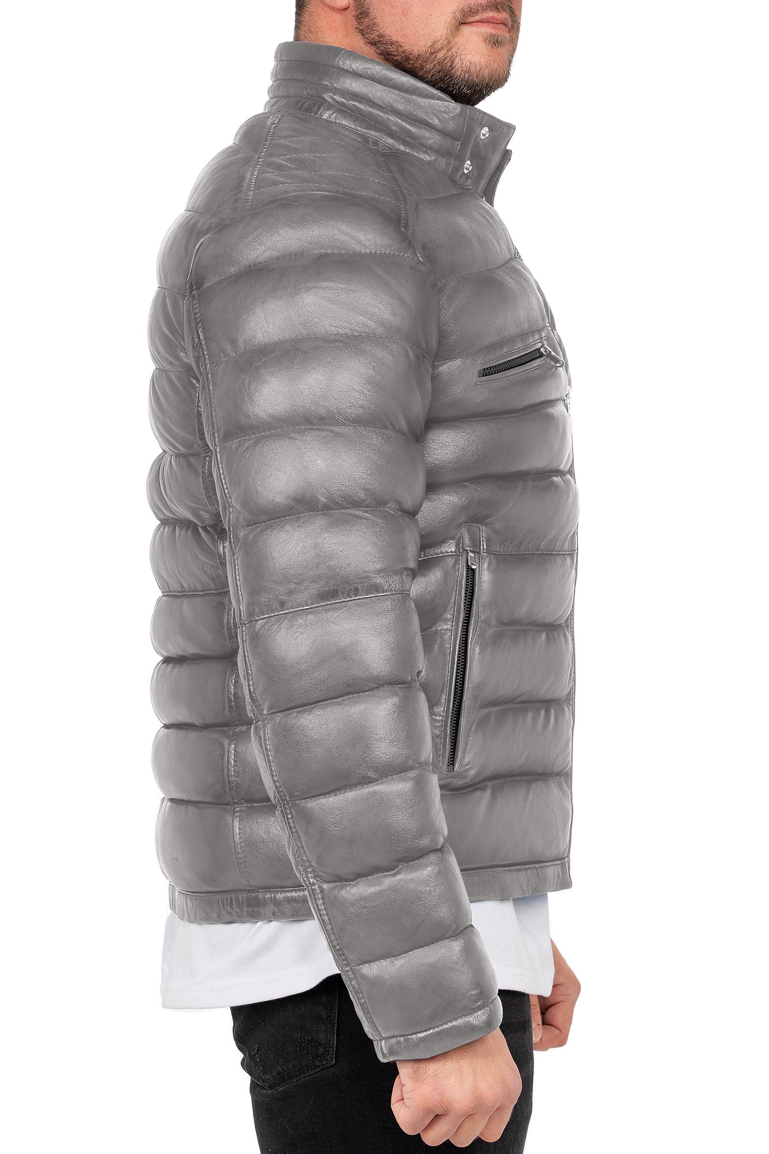 Reichstadt Herren Regular Fit Lederjacke Grau (Modell 19RS016) - Ansicht 4