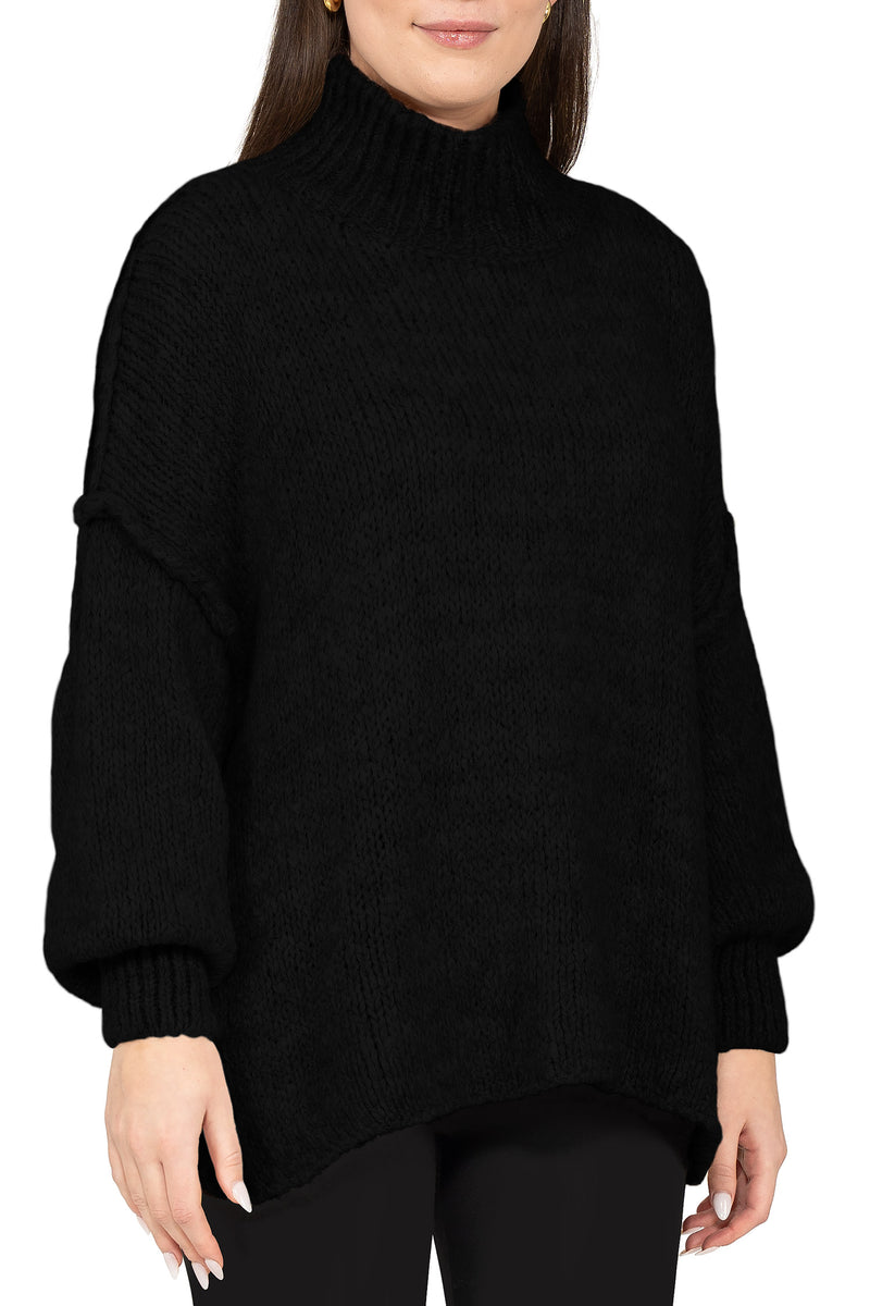 Damen Relaxed Fit Strickpullover 25RSW092 - Black