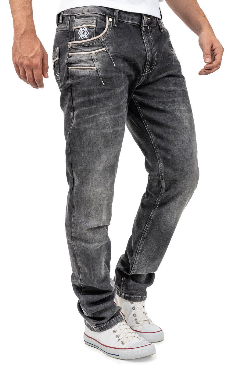 Herren Straight Fit Jeans Stonewashed CD719 - Black