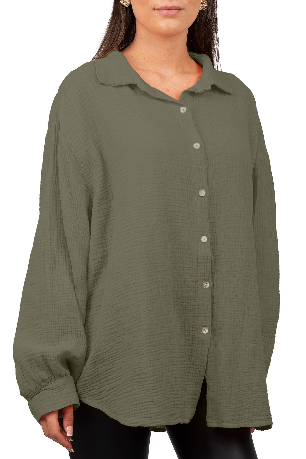 Damen Relaxed Fit Bluse Musselin 25RSW080 - Khaki