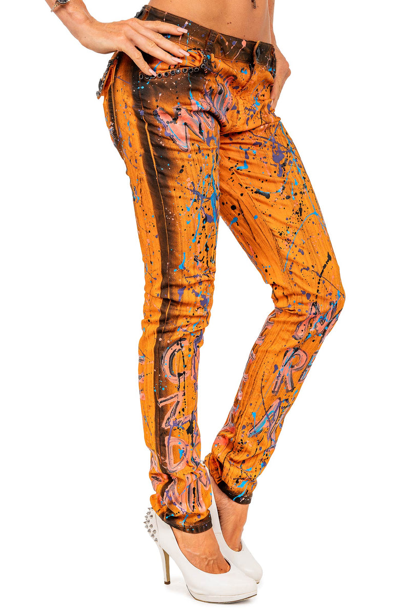 Damen Slim Fit Jeans Mid Waist WD445 - Orange