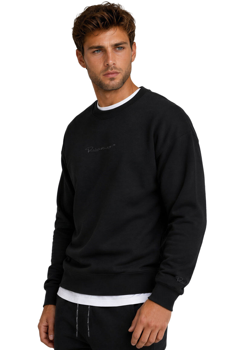Herren Regular Fit Pullover Logo-Stitching 23RS037 - Black