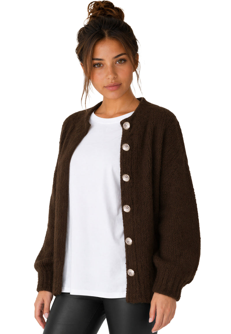 Damen Relaxed Fit Strickjacke 25RSW094 - Brown