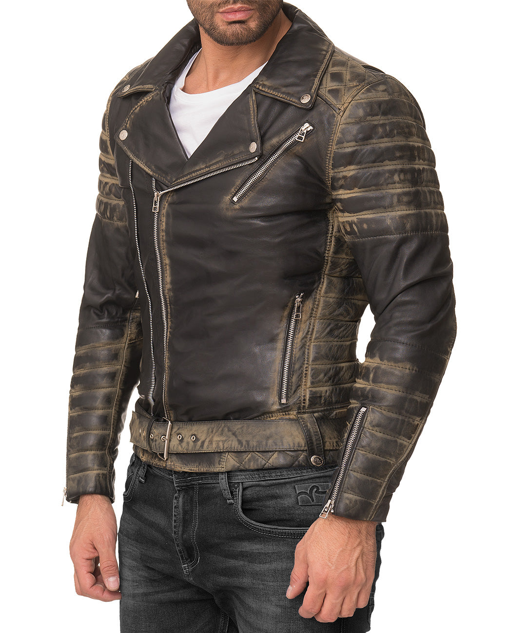 Herren Slim Fit Echtleder Jacke RS001LUX - Fungi Green
