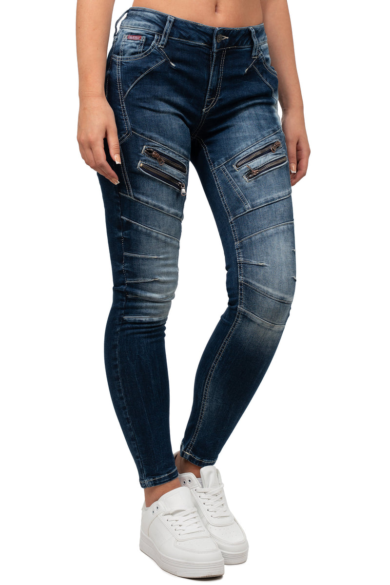 Damen Slim Fit Jeans Stonewashed WD501 - Blue