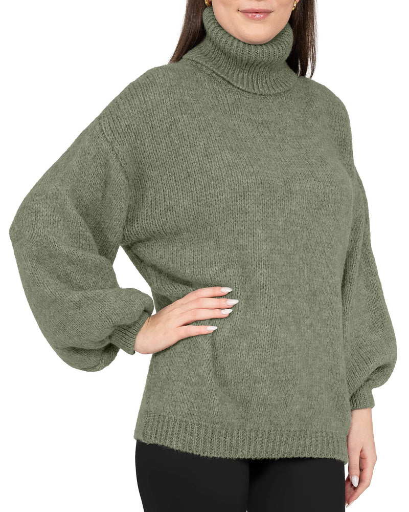 Damen Relaxed Fit Rollkragenpullover 25RSW090 - Green
