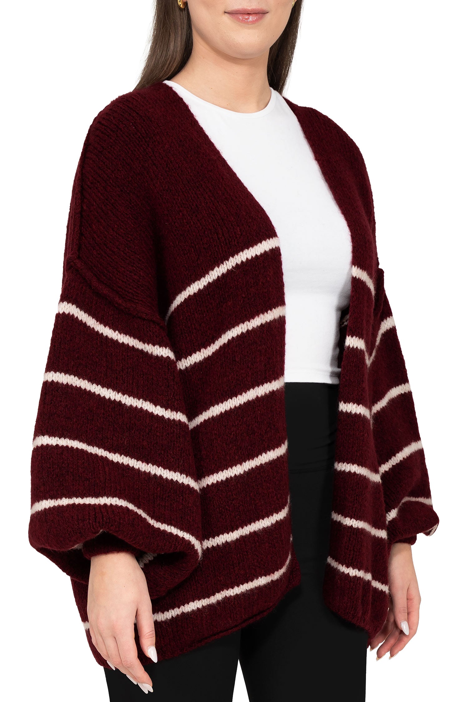 Damen Relaxed Fit Cardigan 25RSW088 - Bordeaux-White