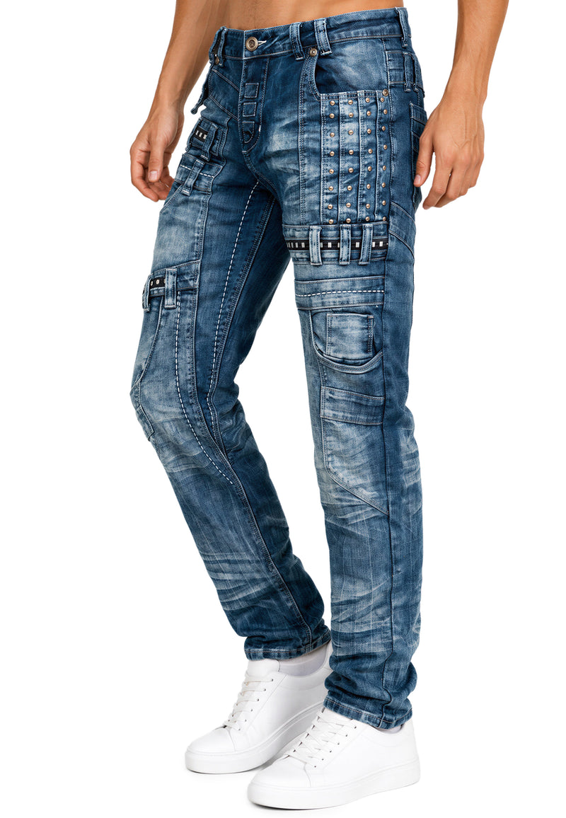 Herren Regular Fit Jeans Stonewashed KM8004 - Blue