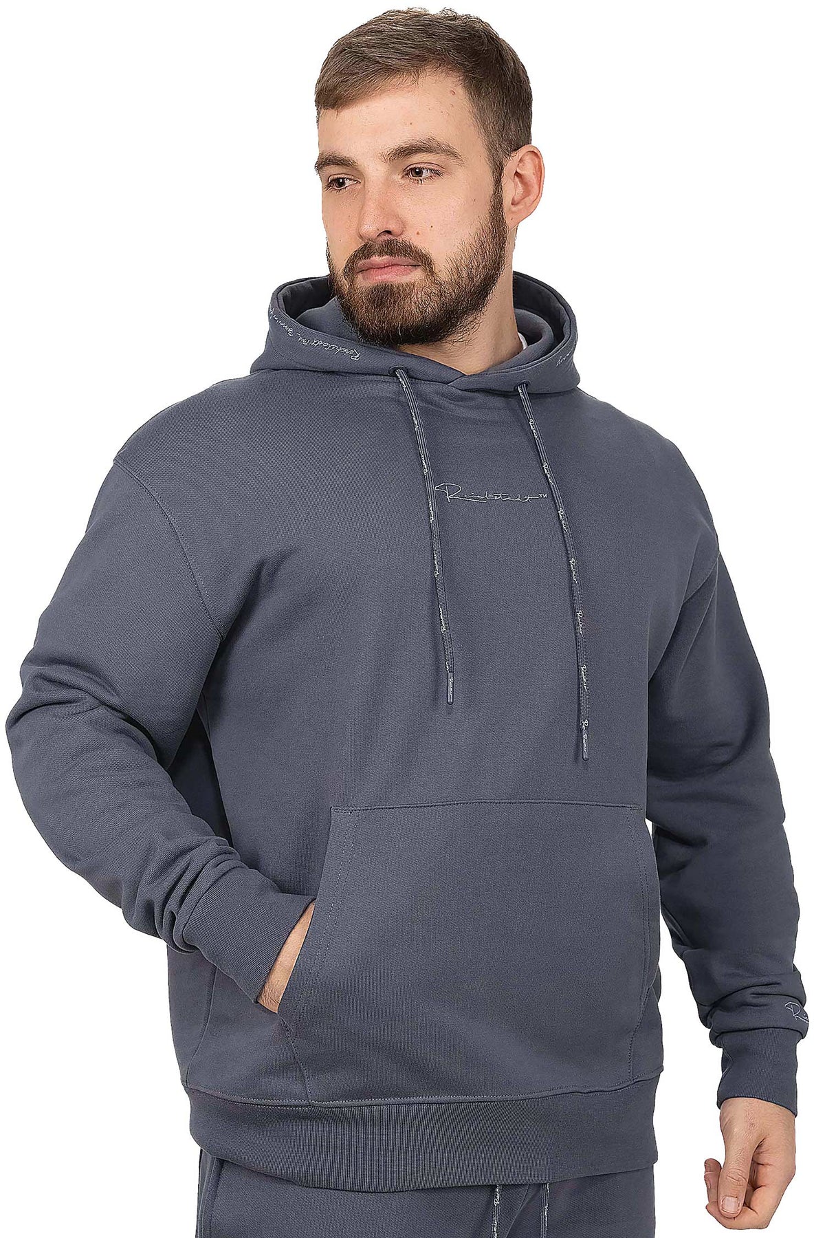 Herren Regular Fit Sport Hoodie Marken-Stick in Anthracite – Reichstadt – Ansicht 4