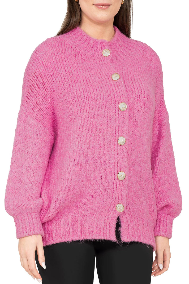 Damen Relaxed Fit Strickjacke 25RSW094 - Pink