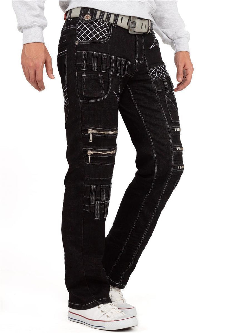 Herren Regular Fit Jeans Stonewashed KM8006 - Black