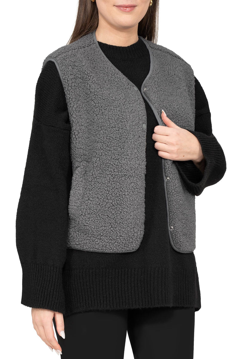 Damen Relaxed Fit Teddy Weste 25RSW098 - Grey