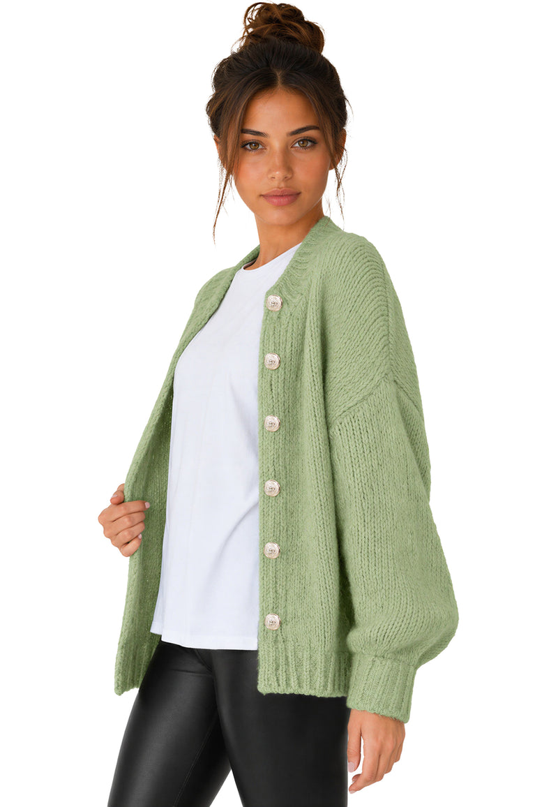 Damen Relaxed Fit Strickjacke 25RSW094 - Green