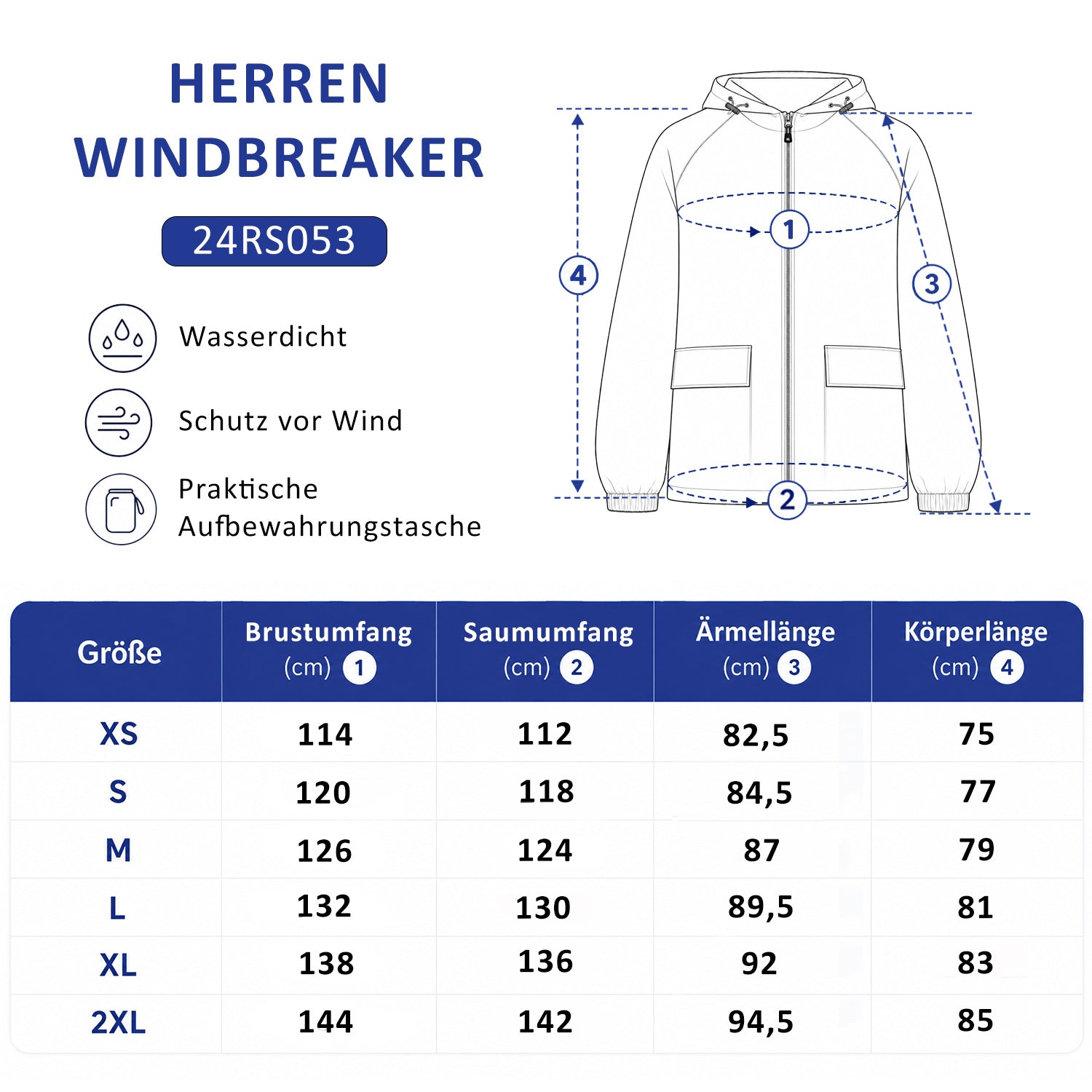 Herren Relaxed Fit Allwetter Windbreaker 24RS053 - Navy