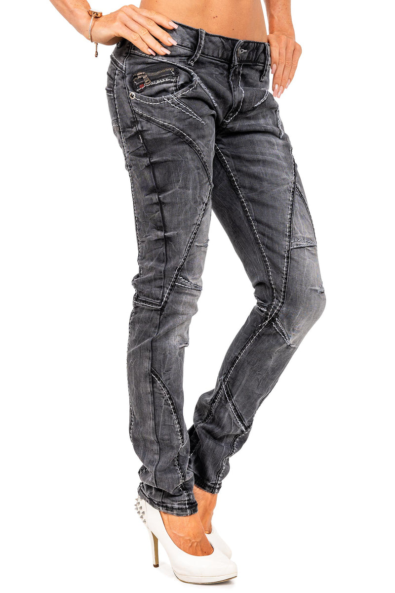 Damen Straight Fit Jeans Stonewashed WD477 - Black