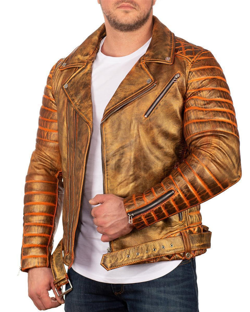 Herren Slim Fit Echtleder Jacke RS001LUX - Gold