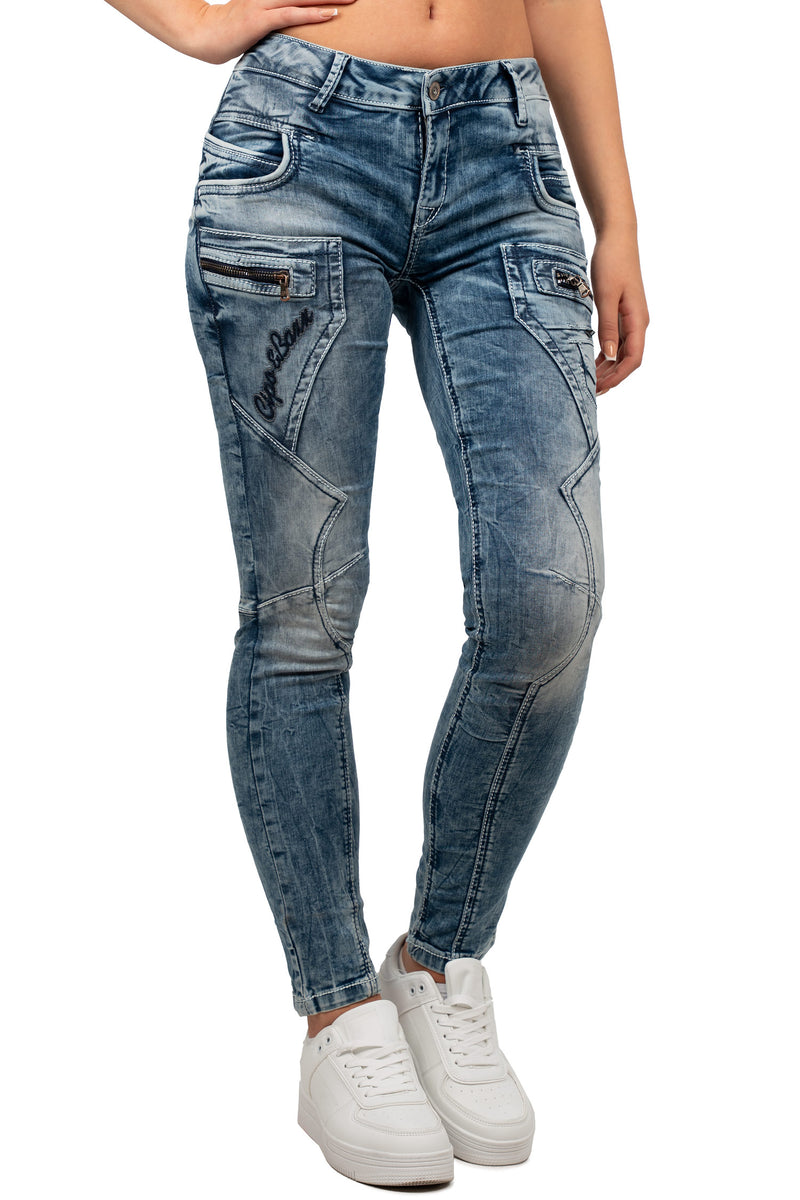 Damen Slim Fit Jeans Stonewashed WD322 - Blue