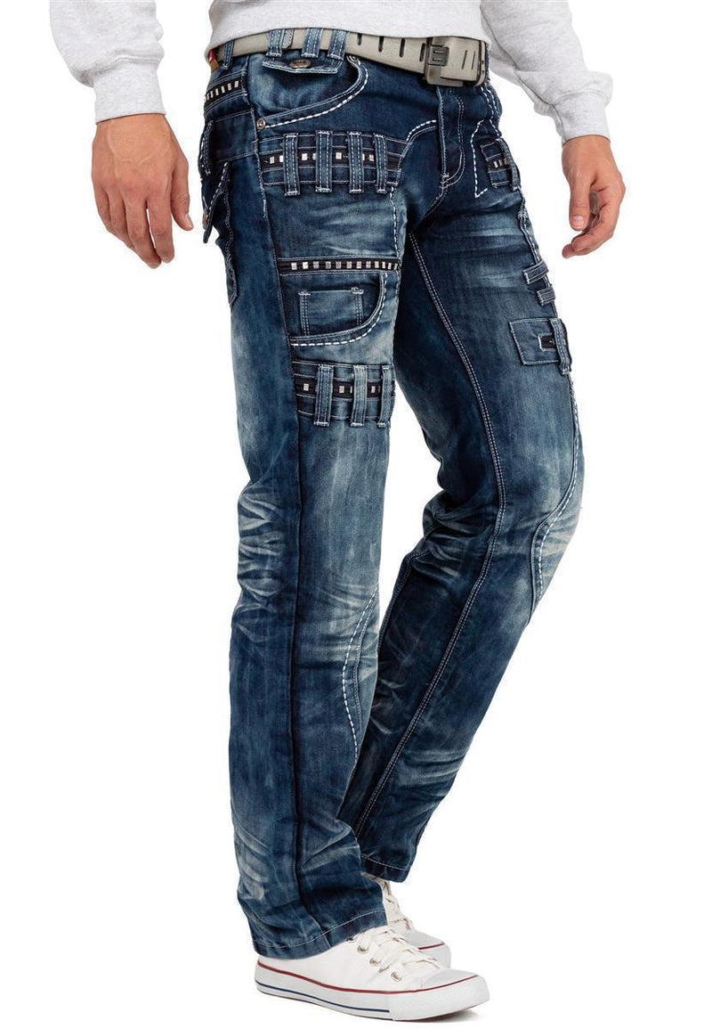 Herren Regular Fit Jeans Stonewashed KM8002 - Blue