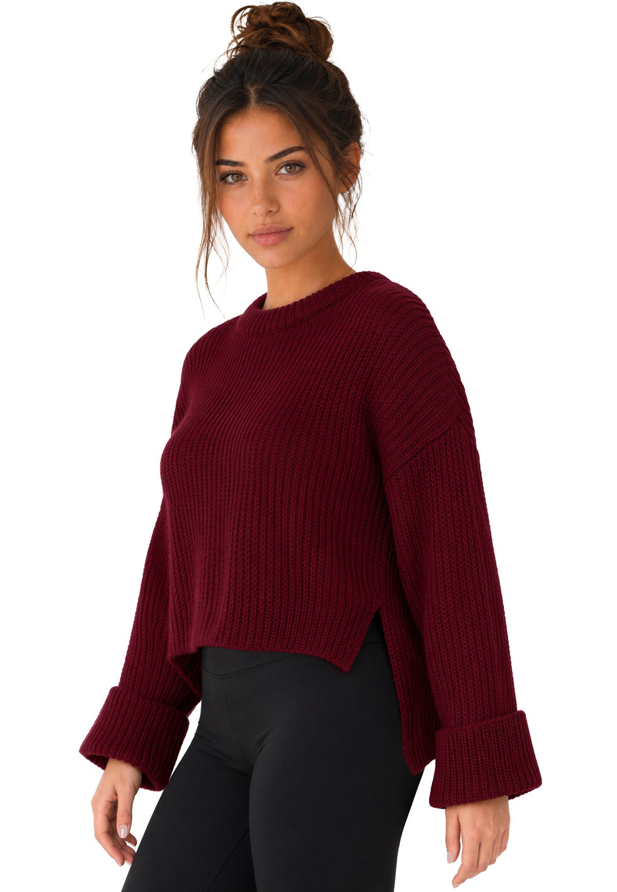Damen Relaxed Fit Strickpullover 25RSW093 - Bordeaux