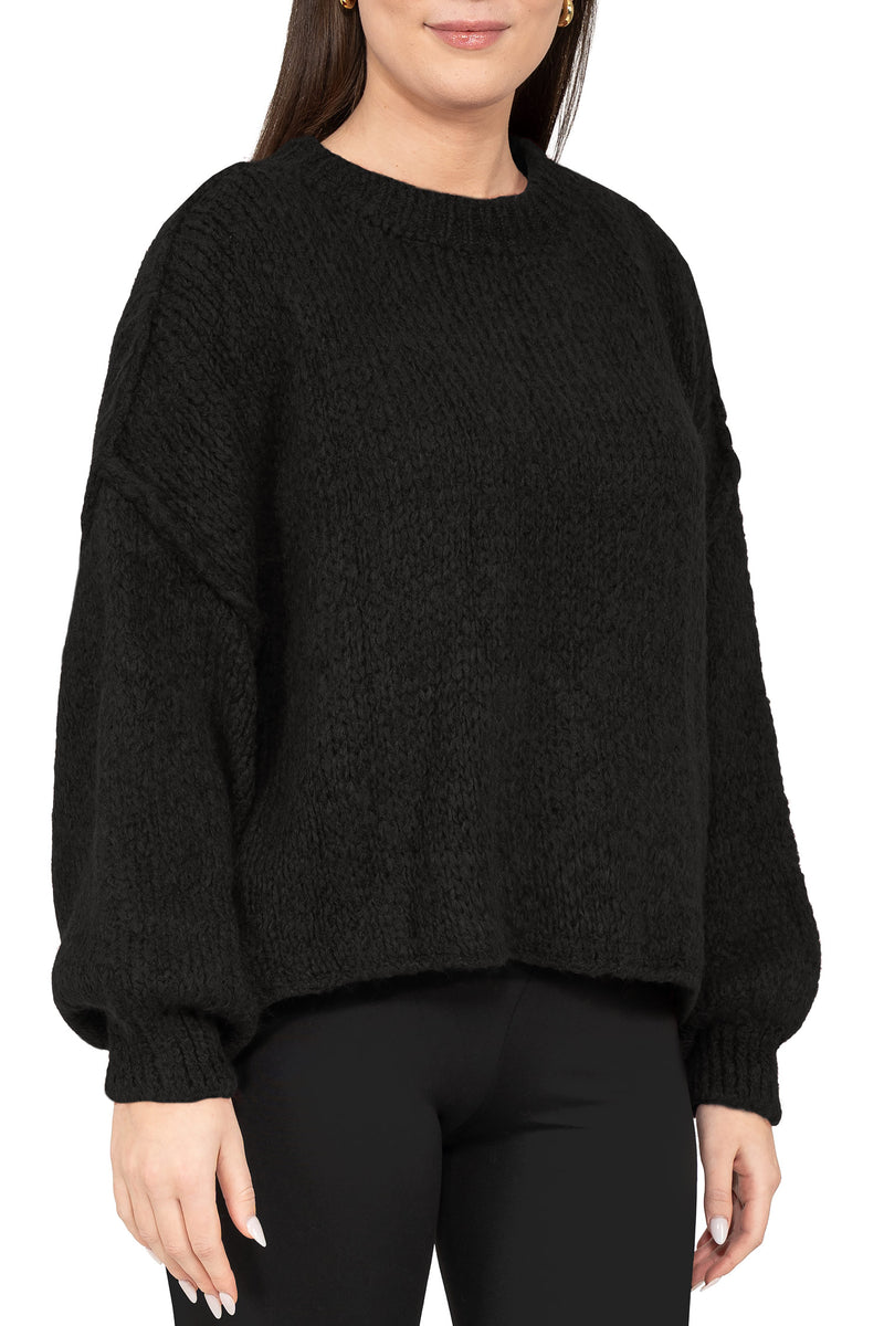 Damen Relaxed Fit Strickpullover 25RSW096 - Black