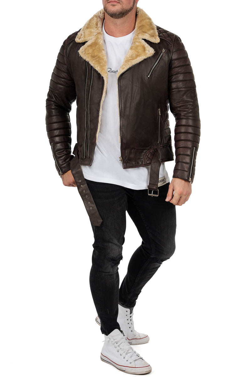 Reichstadt Herren Slim Fit Echtlederjacke mit schwarzem Zipper Braun (Modell RS008LUX) - Ansicht 4