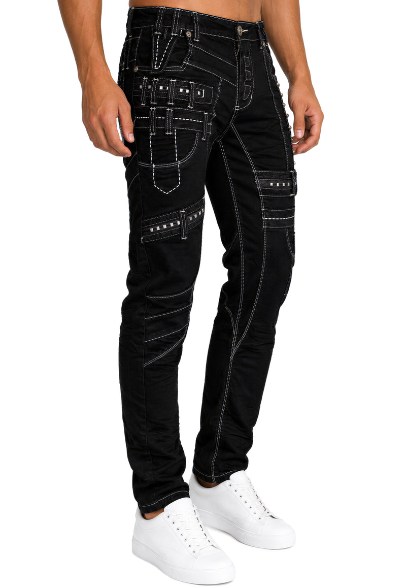 Herren Regular Fit Jeans Stonewashed KM8004 - Black