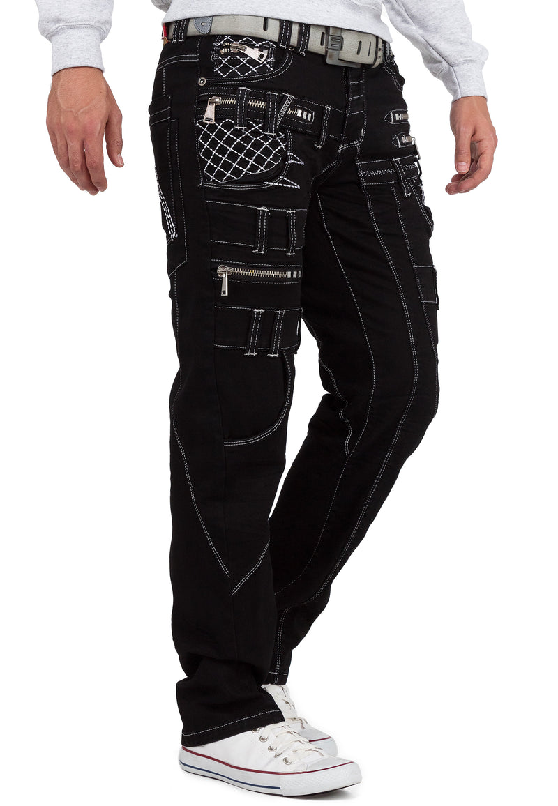 Herren Regular Fit Jeans Stonewashed KM009-1 - Black
