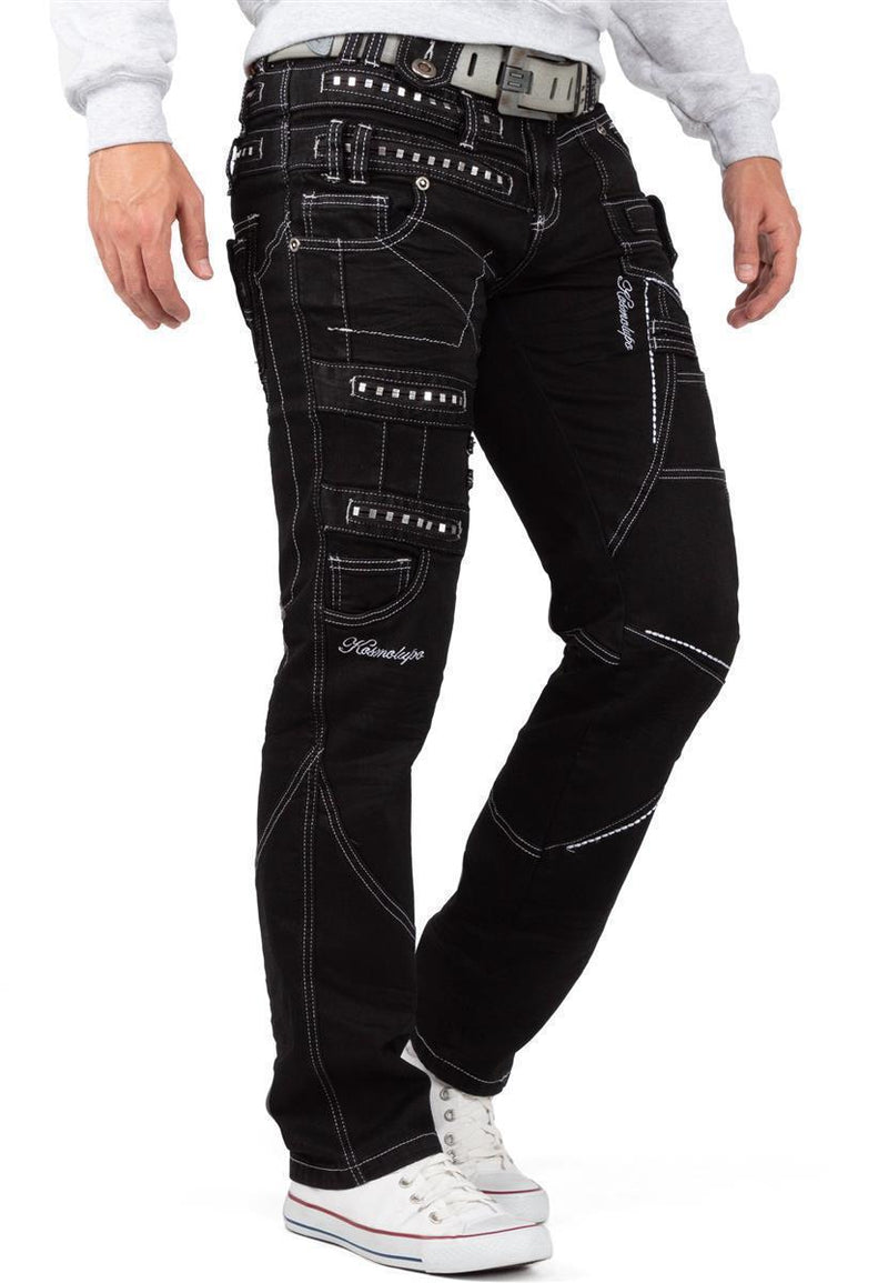 Herren Regular Fit Jeans Stonewashed KM001-1 - Black