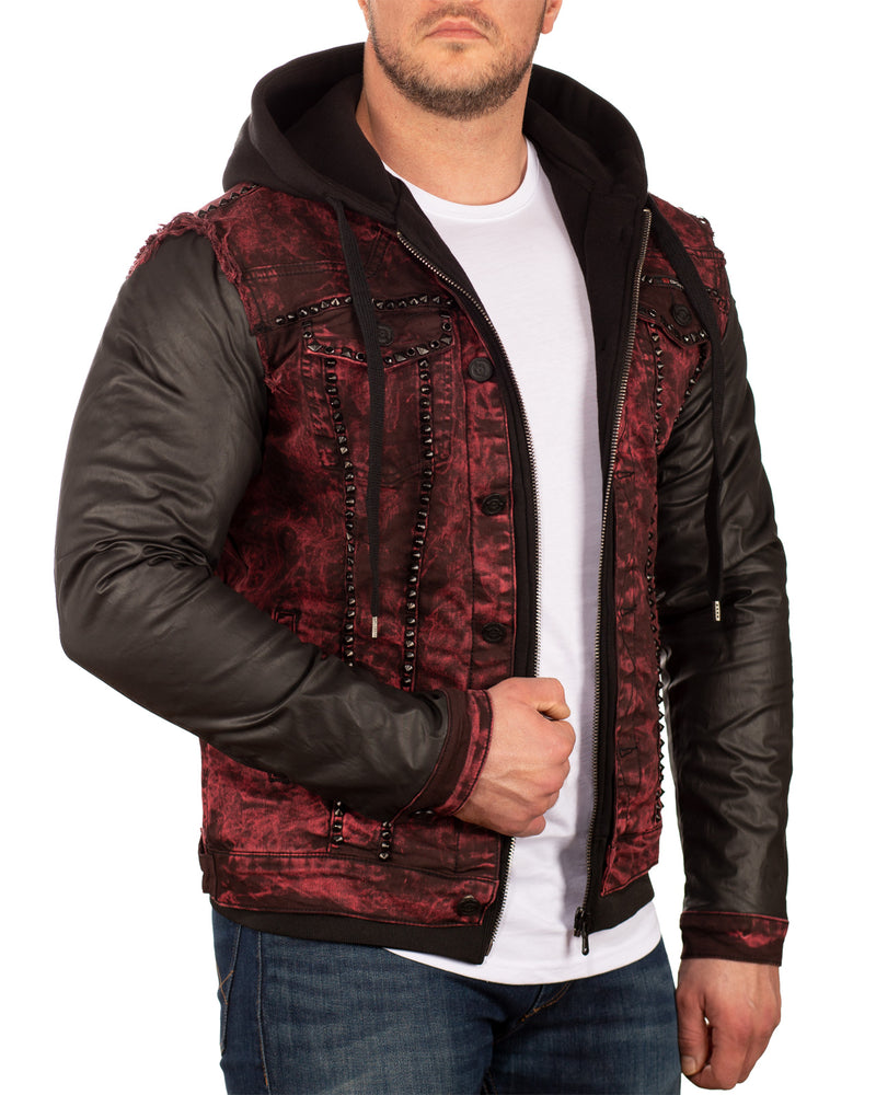 Herren Bequem Kapuzen Sweatjacke Denim CJ259 - Bordeaux