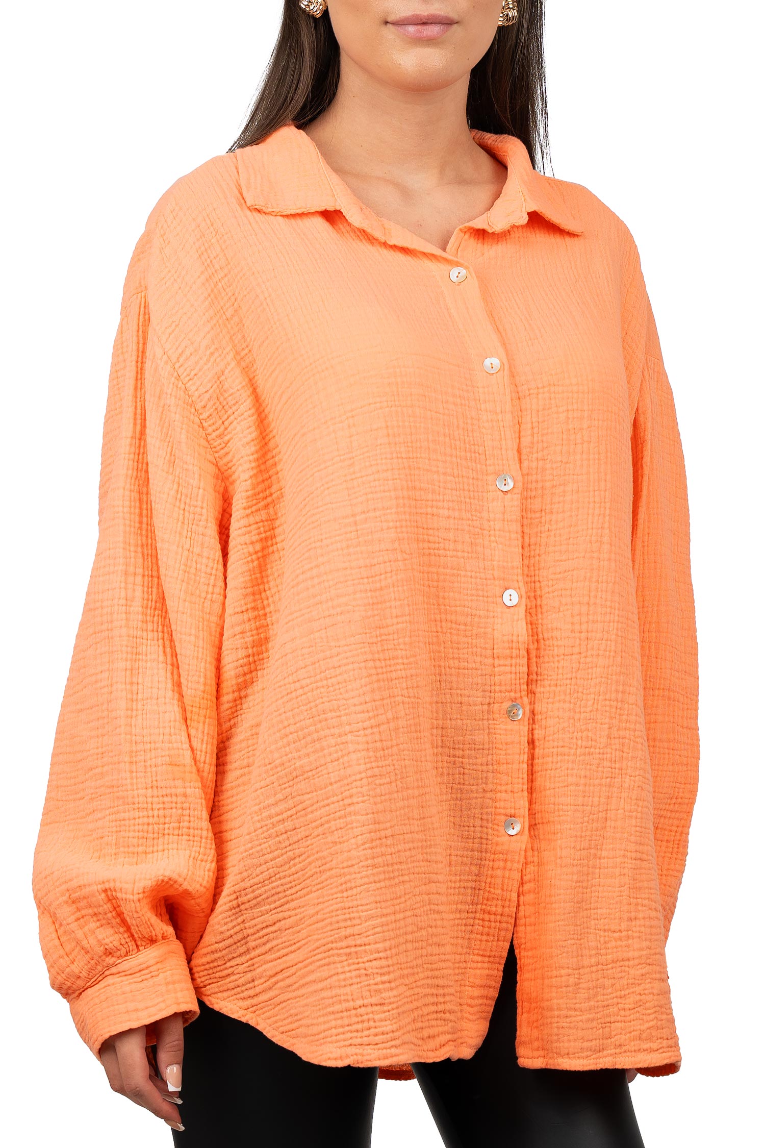 Damen Relaxed Fit Bluse Musselin 25RSW080 - Orange